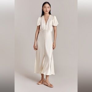 Ghost London Grace Satin Effect Dress, Cream, Small *See Pictures*